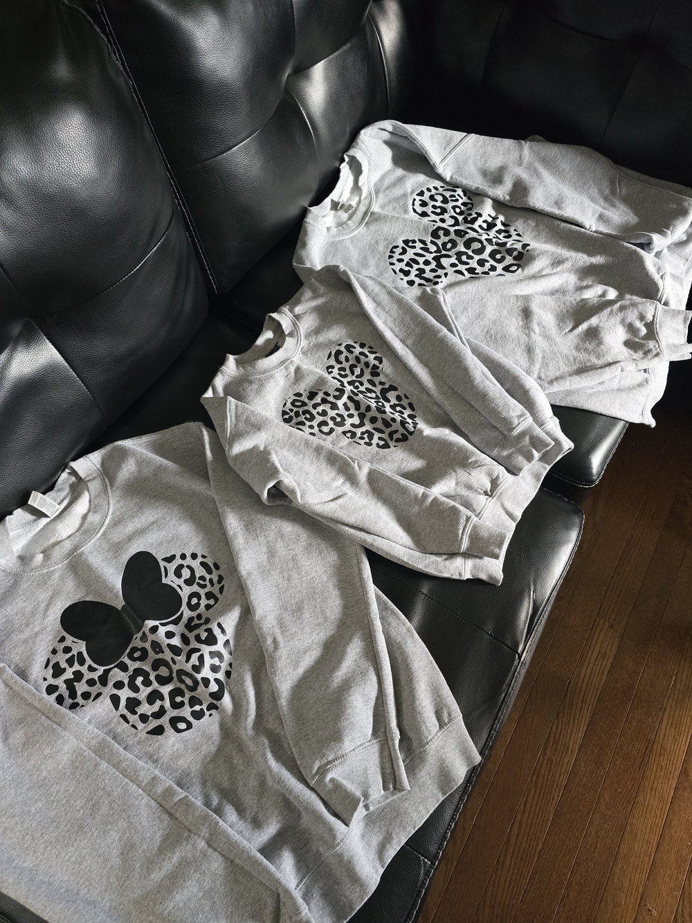 Family Matching Grey Sweatshirt with Leopard Mickey Mini Mouse Heart Graphic